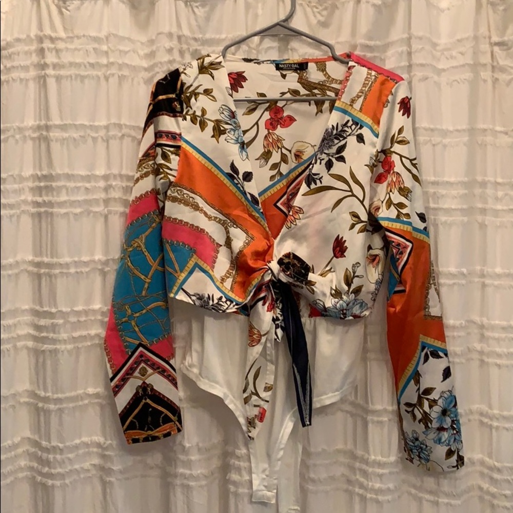 Print silk body suit